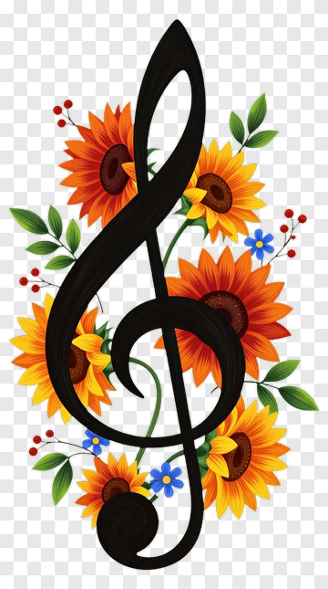 Treble Clef With Sunflowers PNG