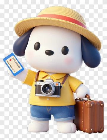 Traveling Puppy With Camera And Suitcase PNG