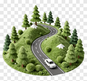 White Car On Curved Road Through Forest PNG