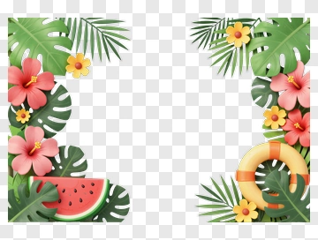 Tropical Beach Decor With Flowers And Fruit PNG