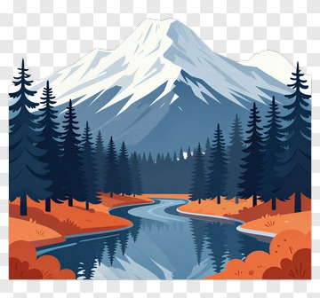 Mountain River With Pine Trees PNG