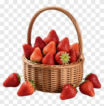 Fresh Strawberries In A Woven Basket PNG