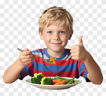 Child Eating Vegetables With Thumbs Up PNG