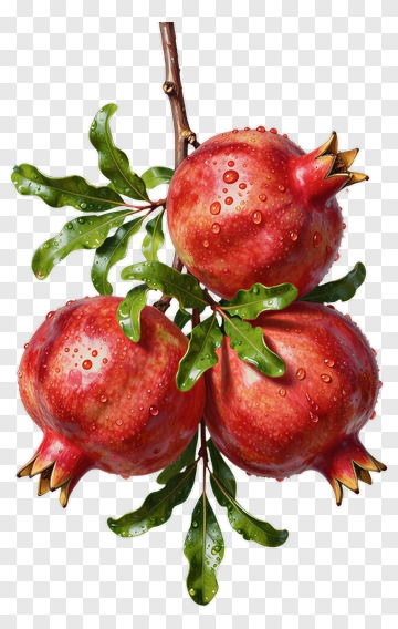 Cluster Of Red Pomegranates With Green Leaves PNG
