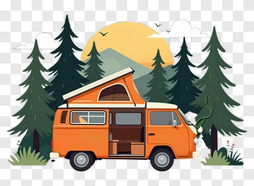 Orange Campervan In Forest PNG