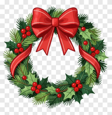 Christmas Wreath With Red Ribbon PNG