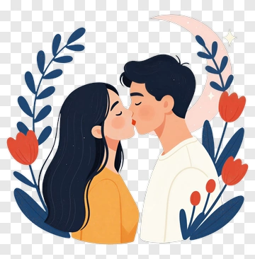 Couple Kissing Surrounded By Flowers PNG