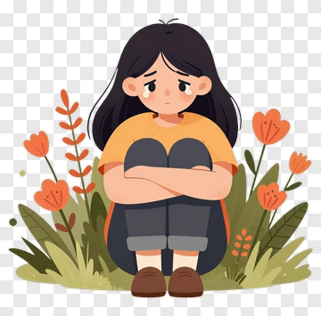 Sad Girl Crying Among Flowers PNG
