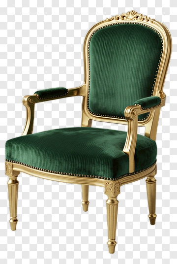 Elegant Green Velvet Armchair With Gold Frame PNG