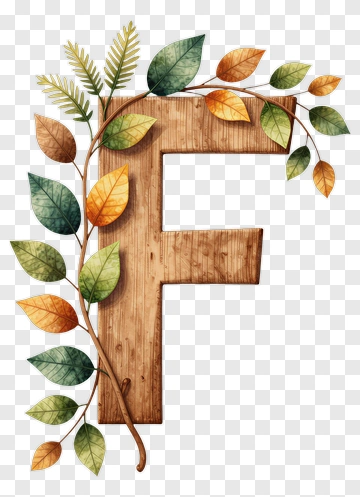 Wooden Letter F With Autumn Leaves PNG