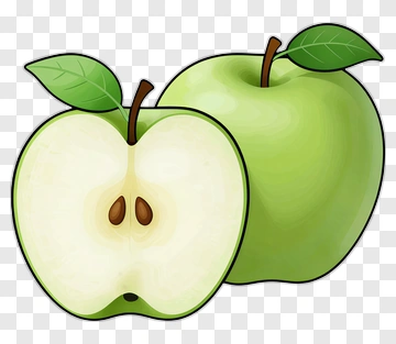 Sliced Green Apple With Leaf And Stem PNG