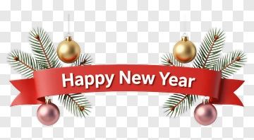 Happy New Year Banner With Festive Decor PNG