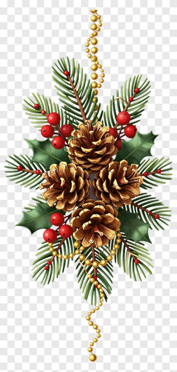 Christmas Pinecone And Holly Decoration PNG