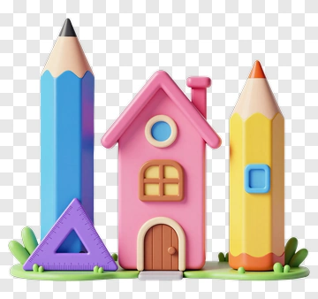 Pink House With Pencil And Ruler PNG