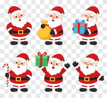 Santa Claus Characters With Gifts And Candy Cane PNG