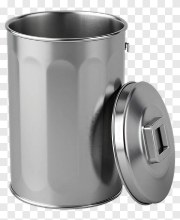 Silver Metal Trash Can With Lid PNG