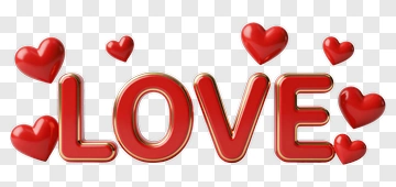 Red 3D Love Lettering With Hearts PNG
