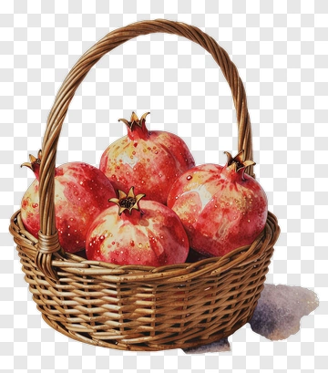Pomegranates In A Wicker Basket PNG