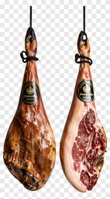 Two Hanging Iberian Ham Legs PNG