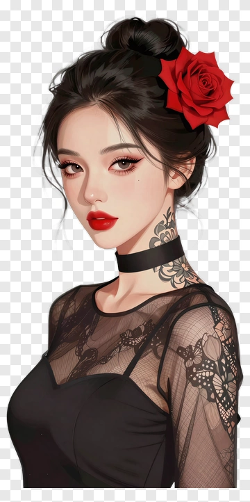 Woman With Rose In Hair PNG