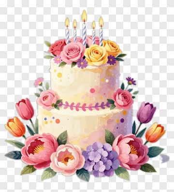 Birthday Cake With Floral Arrangement PNG