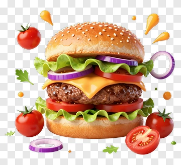 Delicious Hamburger With Fresh Ingredients PNG
