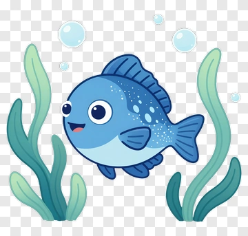 Cute Blue Fish In Ocean PNG
