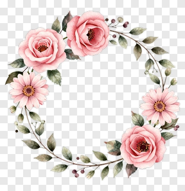 Pink Flower Wreath With Leaves And Berries PNG