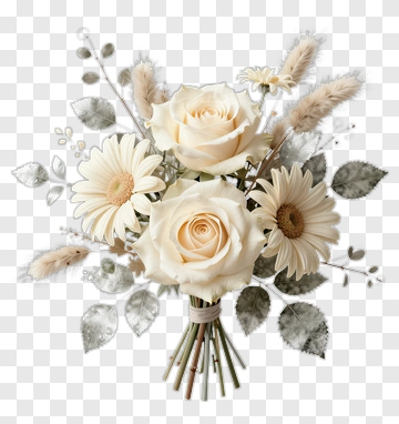 Elegant White Rose And Daisy Bouquet PNG