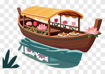 Boat With Lotus Flowers And Food PNG
