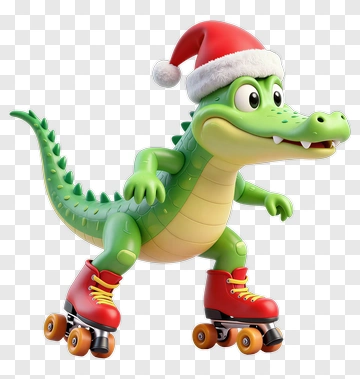Crocodile In Santa Hat On Roller Skates PNG