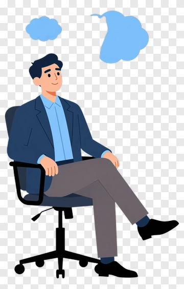 Man Sitting In Office Chair With Thought Bubble PNG