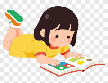 Child Reading Book PNG