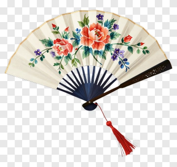 Hand-Painted Fan With Red Tassel PNG