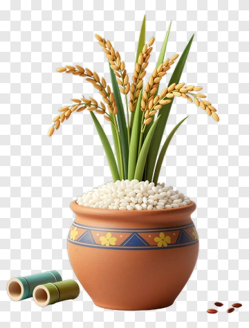 Rice Plant In Ceramic Pot PNG