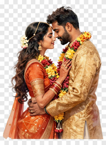 Indian Couple In Wedding Attire PNG