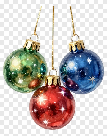 Three Hanging Christmas Ornaments PNG