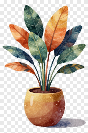 Watercolor Potted Plant With Colorful Leaves PNG
