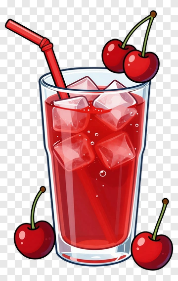 Cherry Drink With Ice And Straw PNG