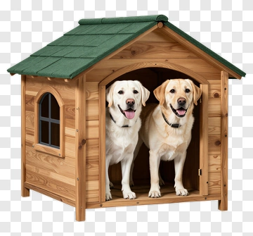 Two Labradors In A Wooden Dog House PNG