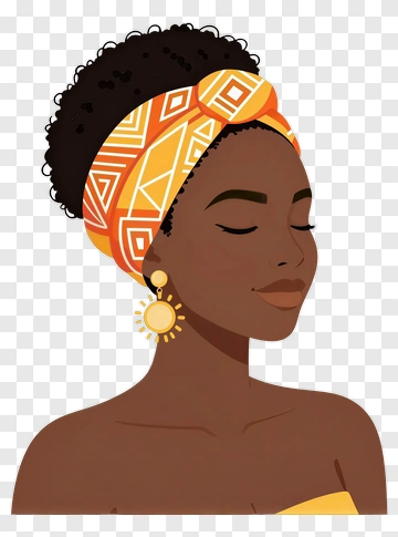 Elegant Woman Wearing Patterned Headwrap PNG