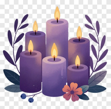 Purple Candles With Flame And Leaves PNG