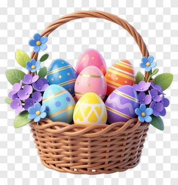 Easter Basket With Colorful Eggs And Flowers PNG