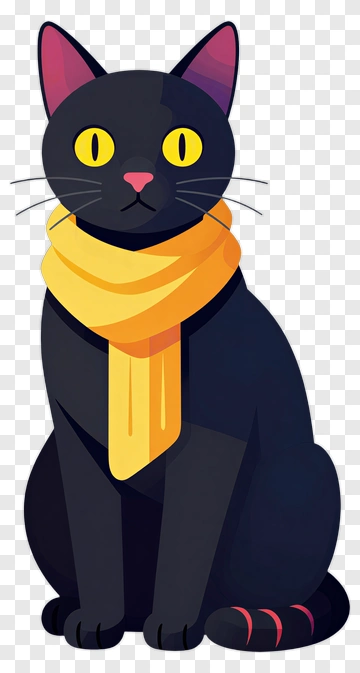 Black Cat With Yellow Scarf PNG
