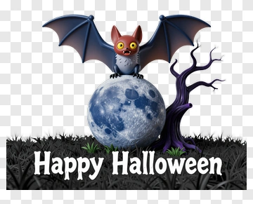 Happy Halloween Bat On Moon PNG
