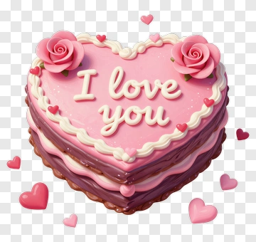 Heart Shaped Cake With Roses And I Love You PNG