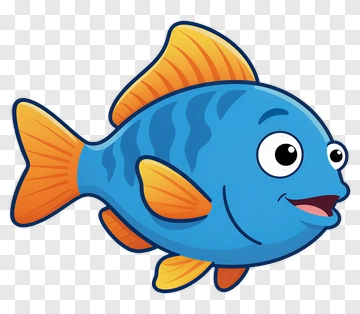 Blue Cartoon Fish With Orange Fins PNG