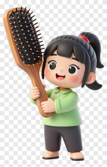 Girl Holding Hairbrush PNG