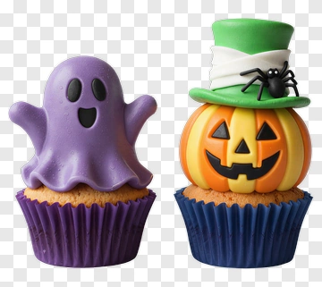 Halloween Cupcakes With Ghost And Pumpkin PNG