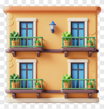 Orange Building With Balconies And Plants PNG